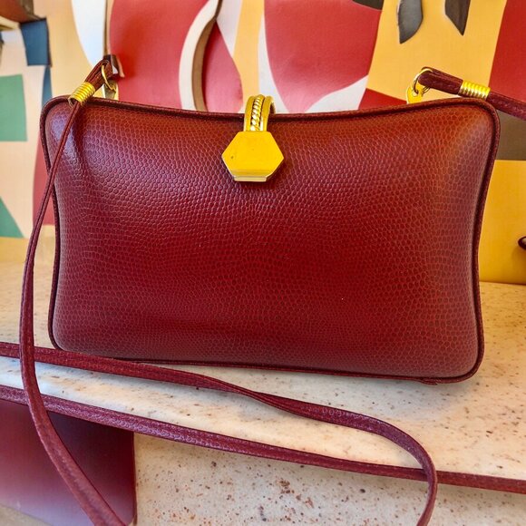 ELAN Vintage Red Snakeskin Print Hard Shell Crossbody Handbag or Clutch - Picture 2 of 15